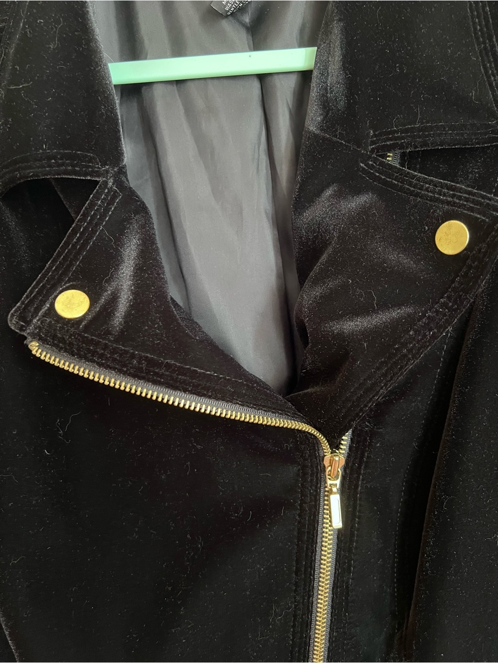 INC Black Velvet Moto Jacket with Gold Hardware EUC - Picture 4 of 11
